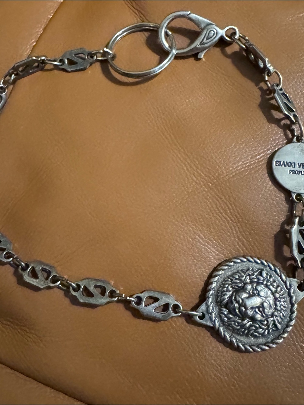 Versace Silver Medallion Lion Link Necklace